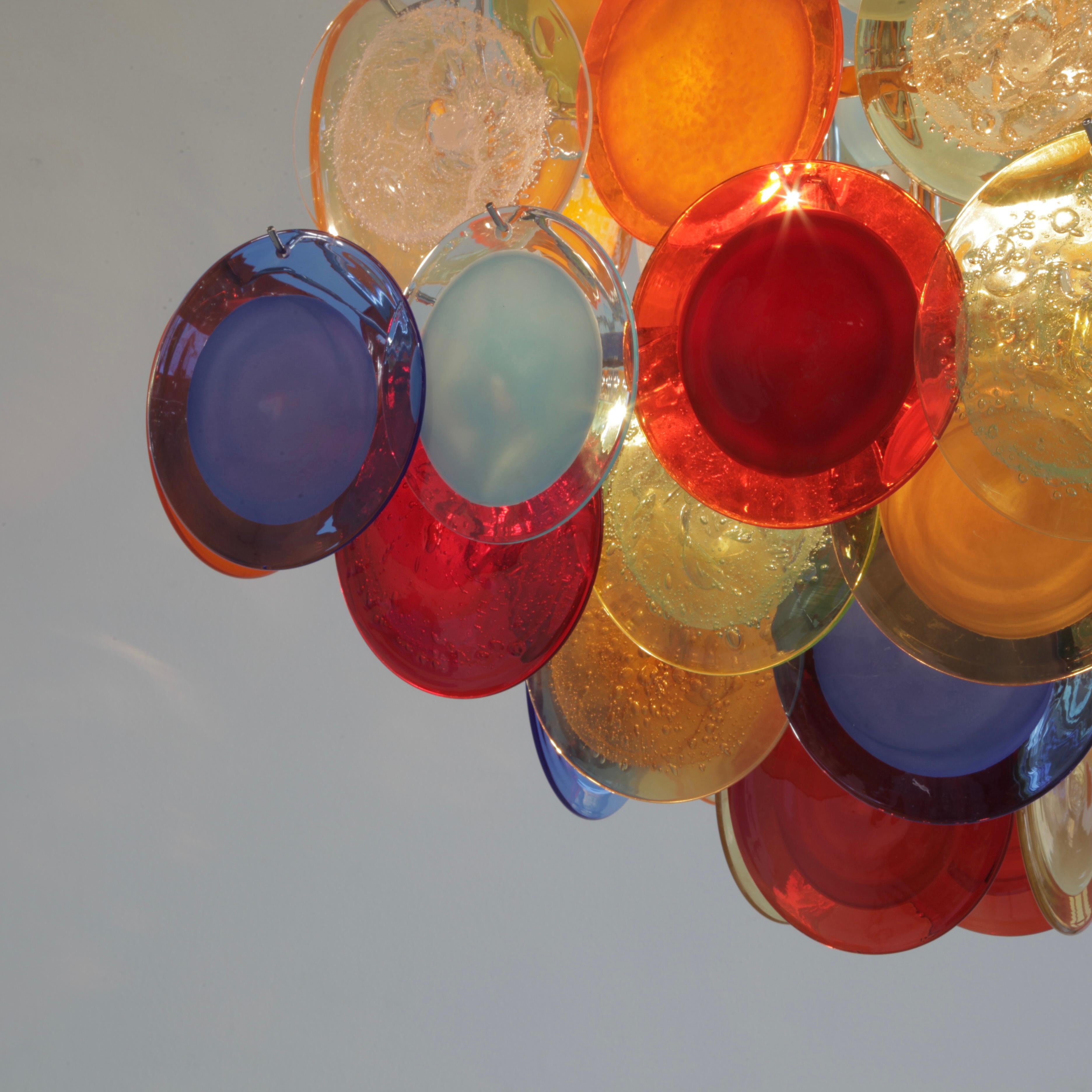 Italiano Lampadario VISTOSI in vetro di Murano multicolore, anni '80 in vendita