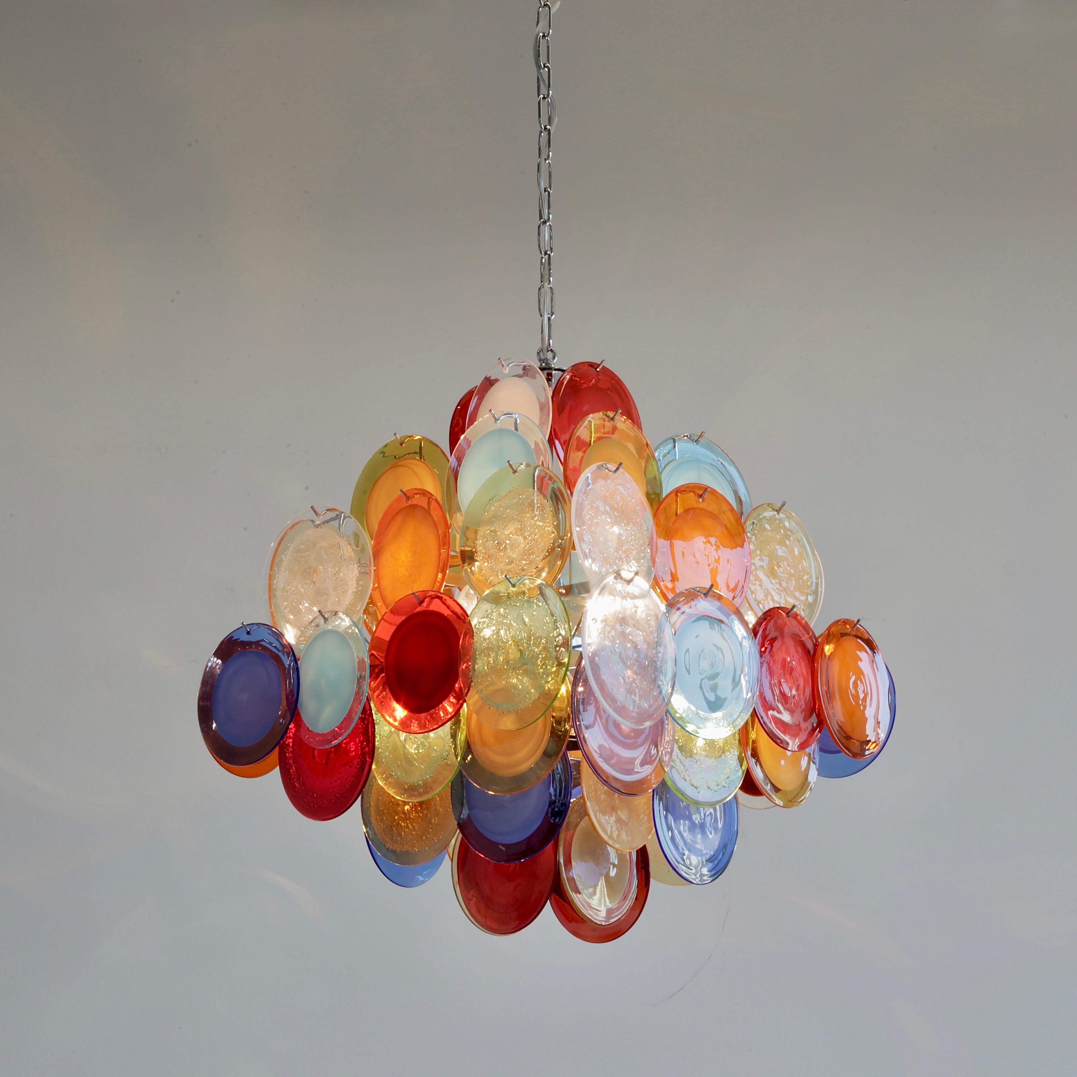 Metallo Lampadario VISTOSI in vetro di Murano multicolore, anni '80 in vendita