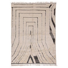 Modern Moroccan Beni Mrirt Rug – Optical Illusion Linear Design in Wool, 8'x11'