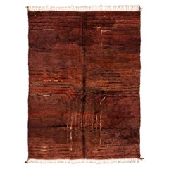 Modern Moroccan Beni Mrirt Rug – Deep Terracotta Wool with Linear Texture, 9x12