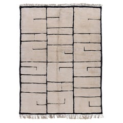 Modern Moroccan Beni Mrirt Rug – Black & Ivory Geometric Block Design