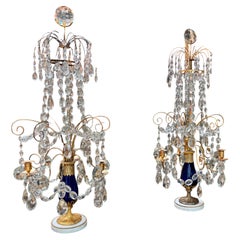 Imperial Russian Crystal Cobalt Blue Glass and Gilt Bronze Girandoles Tsar Era