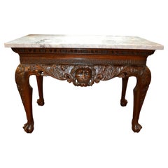 19th Century Irish Chippendale Style Marble-Topped Mahogany Centre Hall Table
