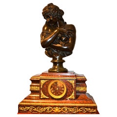 Antique Marble and Gilt Bronze Clock Base Mounted by a Classical Female Bronze Bust