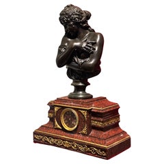 Griotte Marble and Gilt Bronze Clock Mounted by a Classical Female Bronze Bust