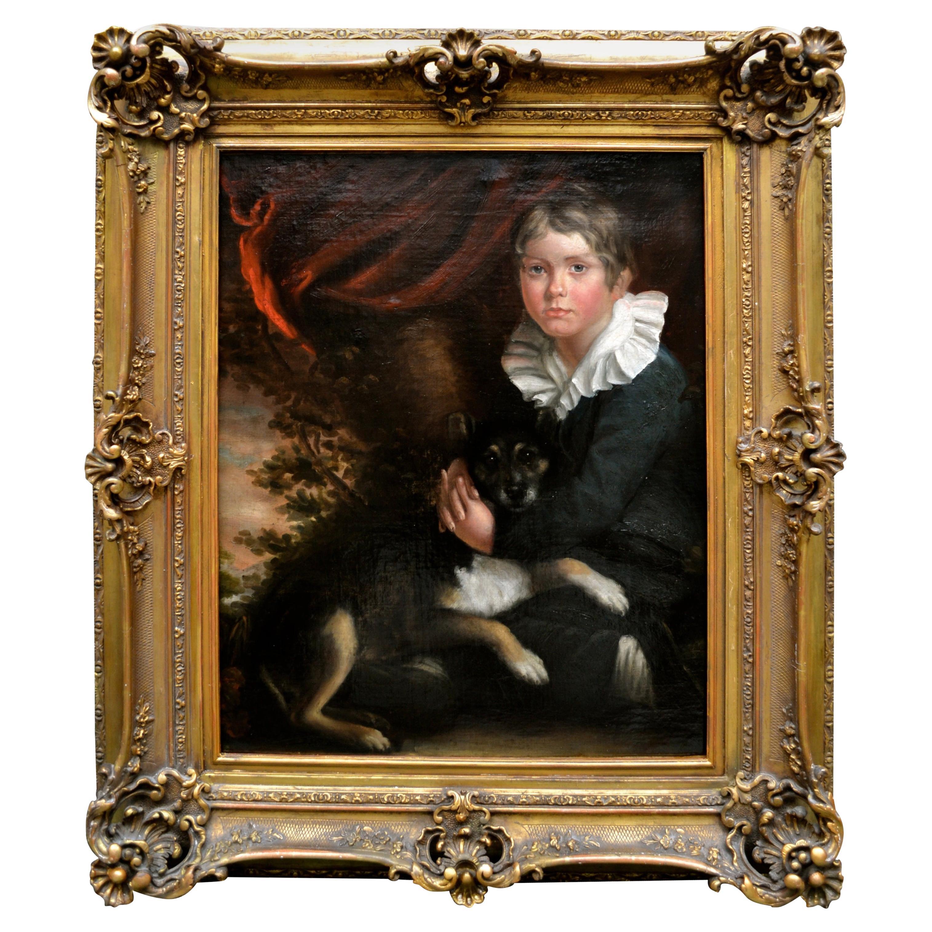 Painting of a Young Boy with His Dog after Henry Raeburn For Sale
