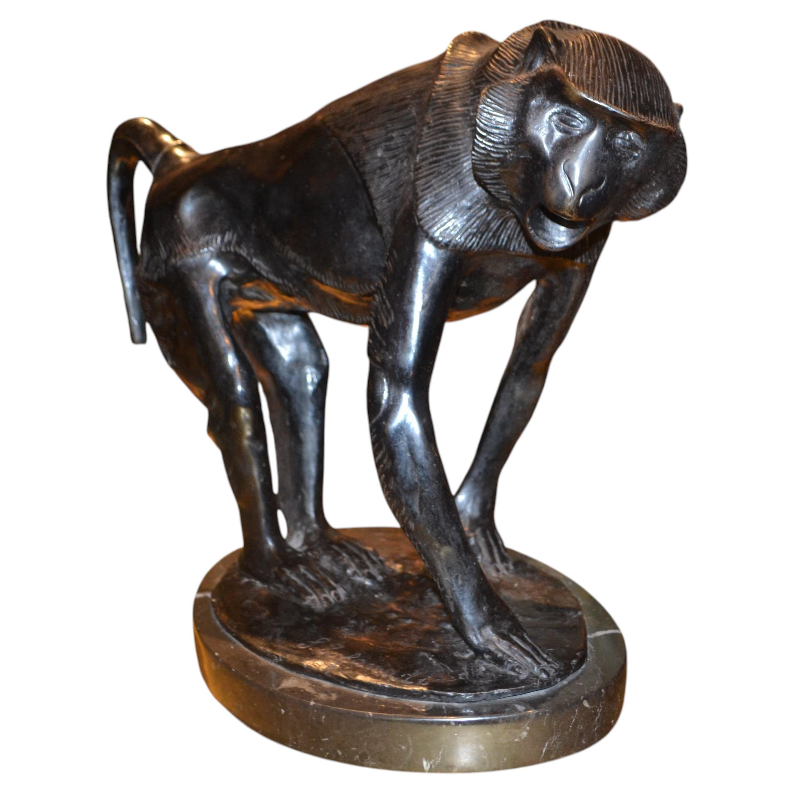 A Rare Bronze Statue of a Baboon in the manner of Bugatti by Sirio Tofanari