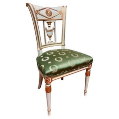 French Directoire Side Chair, Hand-Painted Wood, Cream Frame, 1785