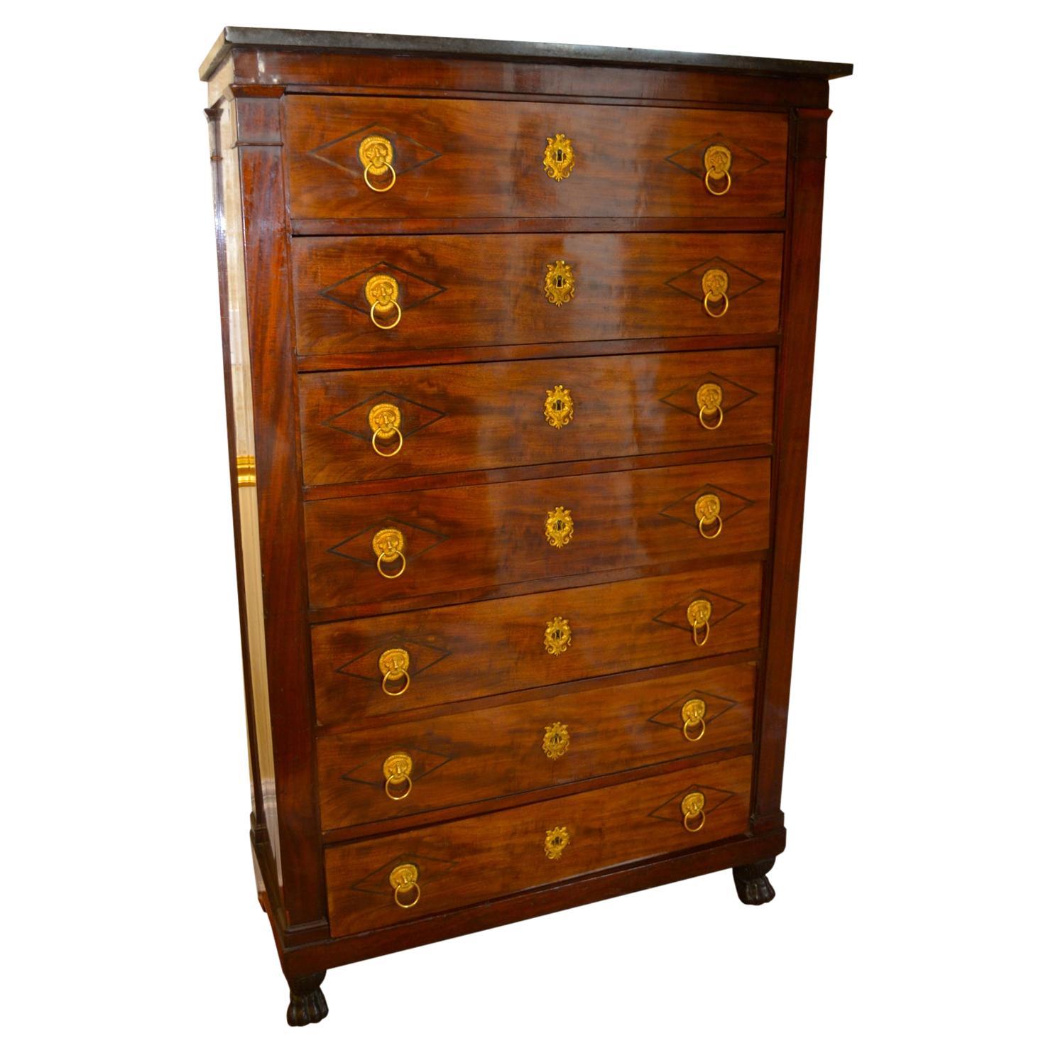French Empire Semainier Tall Chest of Drawers  For Sale