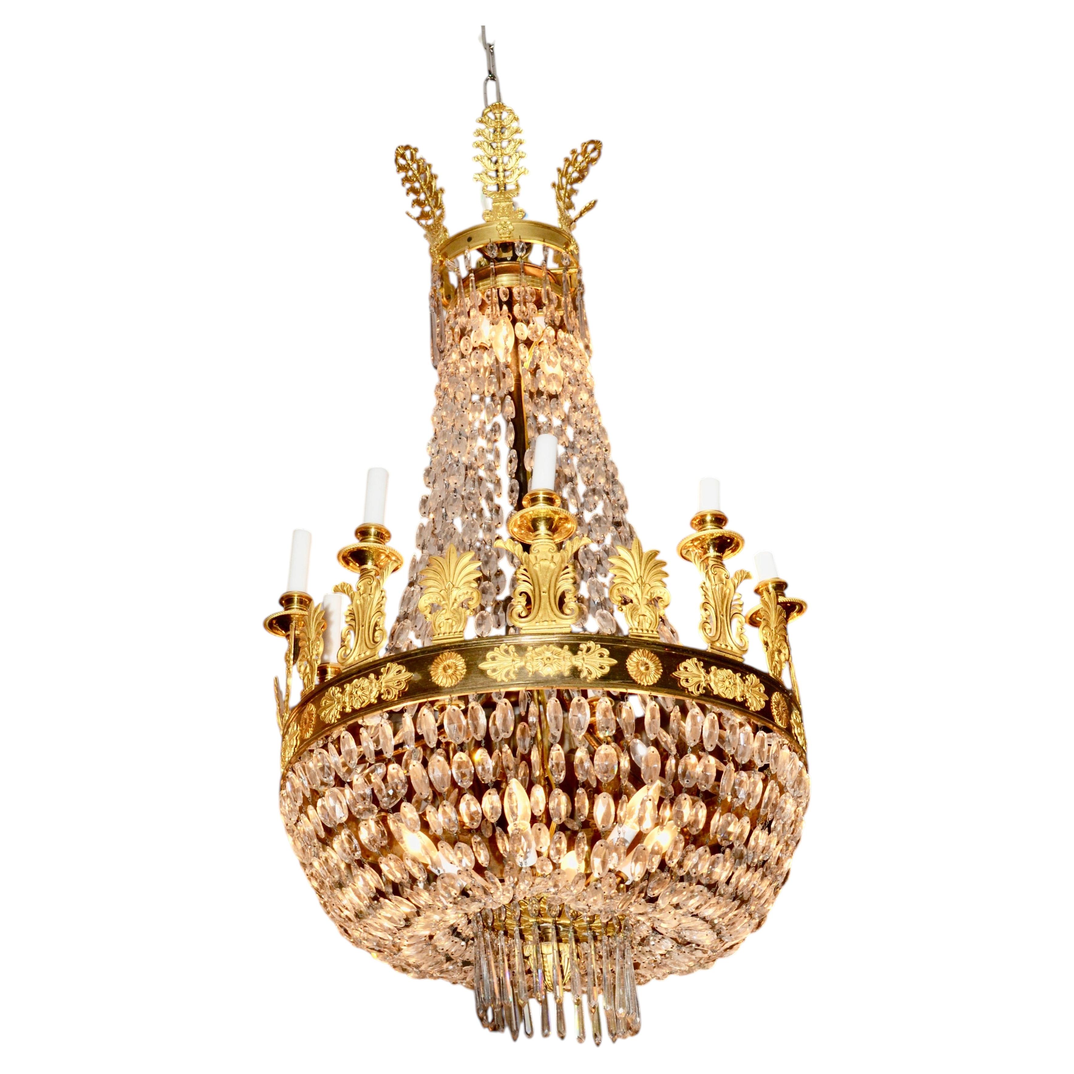 Early 19th Century French Empire Gilt Bronze and Crystal Basket Chandelier