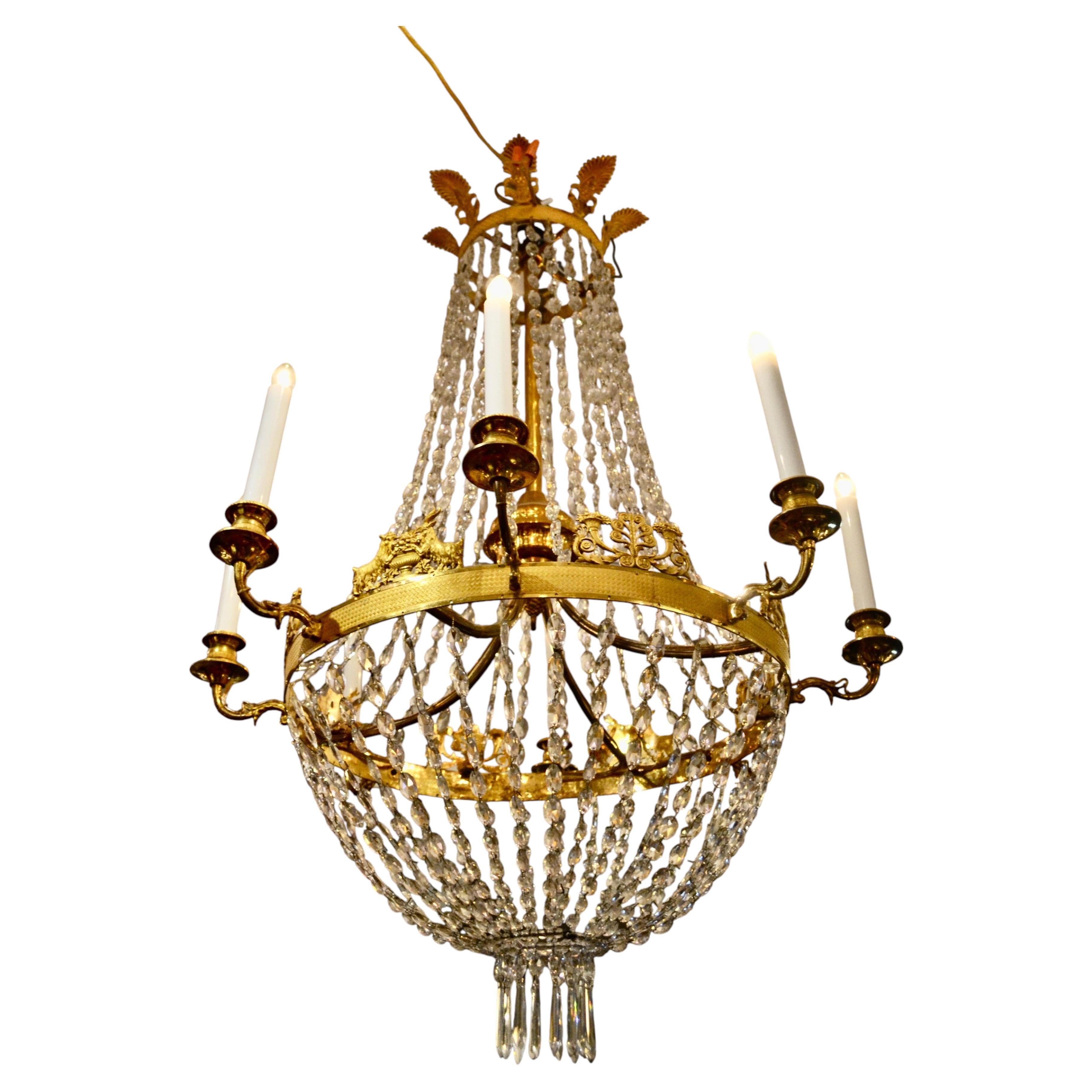 Period French Empire Crystal and Gilt Bronze Chandelier