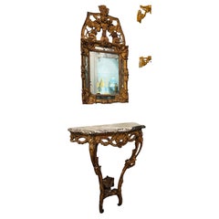 Louis XV Konsole und Spiegel aus geschnitztem Giltwood, 18. Jahrhundert