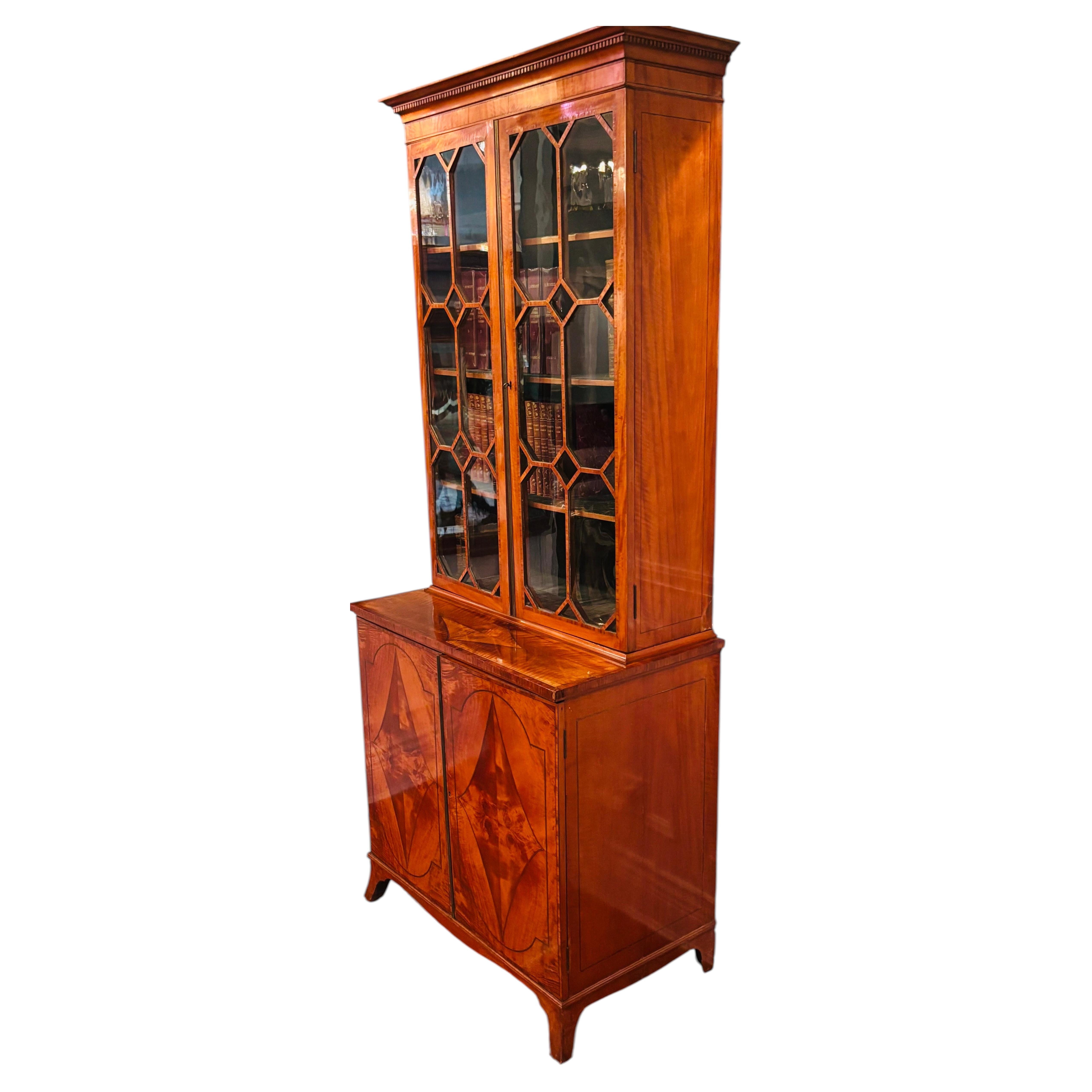 18 Century English Sheraton George III Satinwood Cabinet Bookcase, circa 1785
