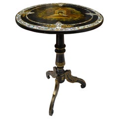 English Victorian Ebonized and Painted Tilt-Top "Peace and Love" Table