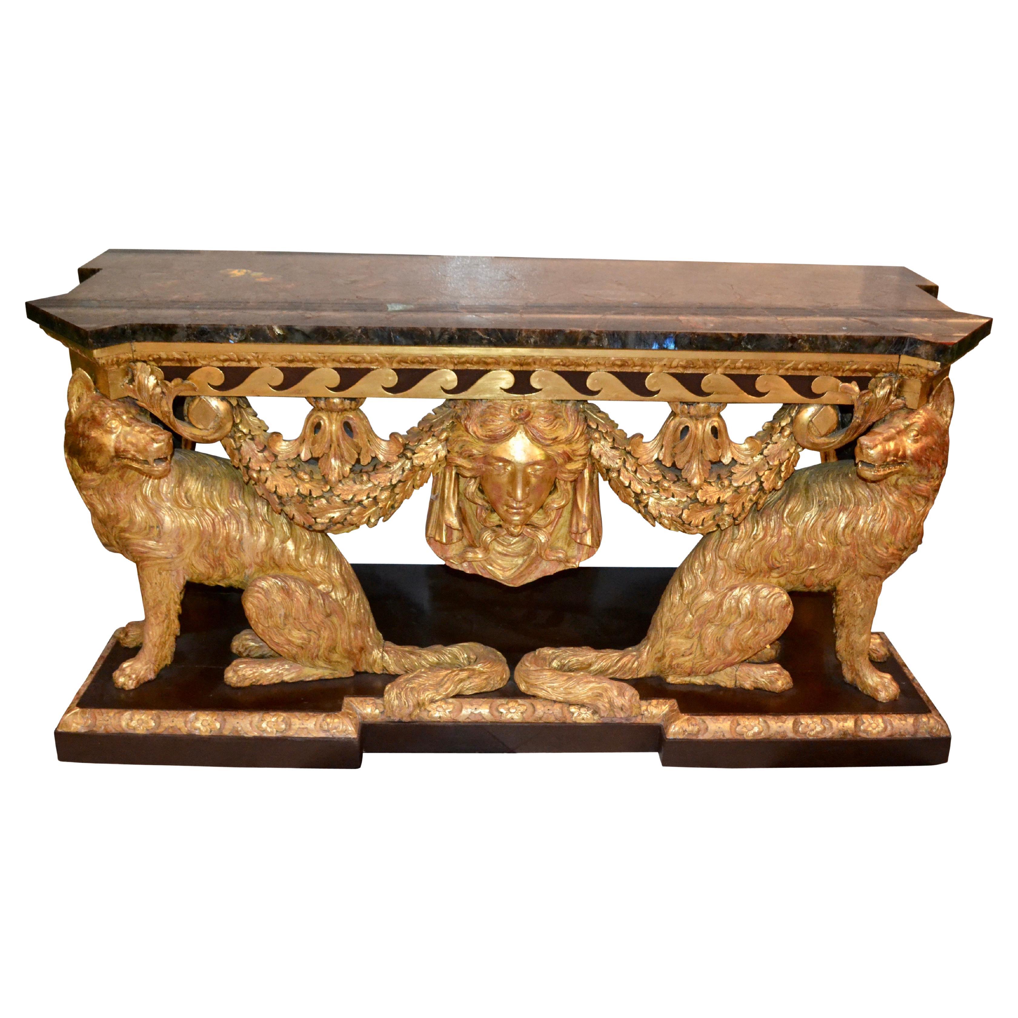 Console loup en bois doré de style George II de Lenygon and Co d'après William Kent en vente