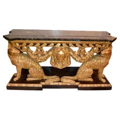 George II Style Giltwood Wolf Console Stamped Lenygon and Co. After William Kent