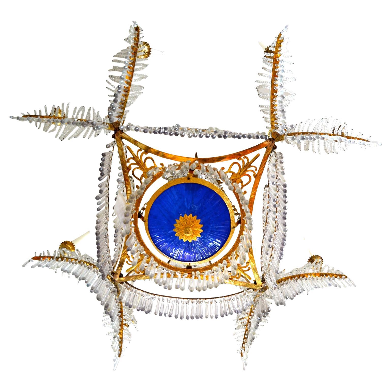 Early 19th Century Russian Crystal Gilt Bronze and Blue Glass Chandelier For Sale