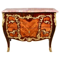 19th Century French Louis XV Style Marquetry and Ormolu Bombe Chest of Drawers 19th Century French Louis XV Style Marquetry and Ormolu Bombe Chest of Drawers