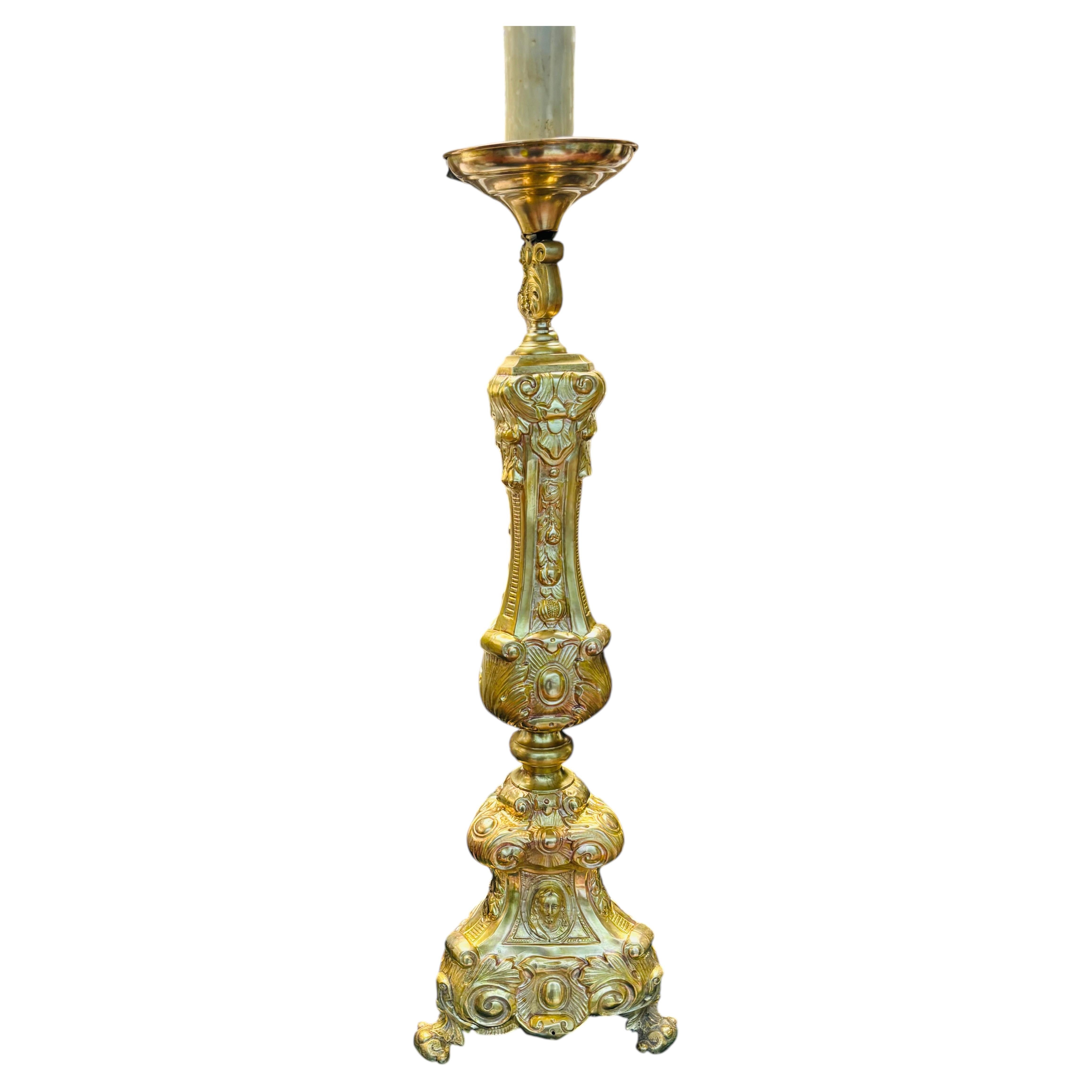 19th C French Ecclesiastical Candlestick Converted into a Lamp