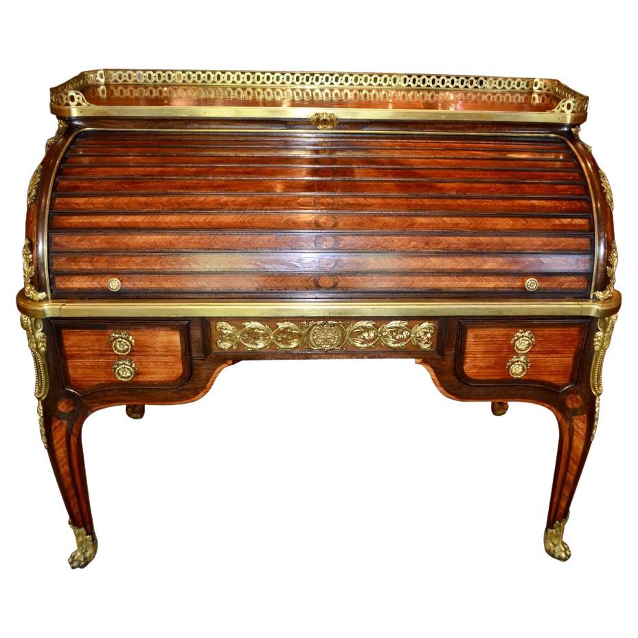 A 19thC  French Louis XV style Cylinder Desk  stamped  L.C for L. Cueunieres For Sale