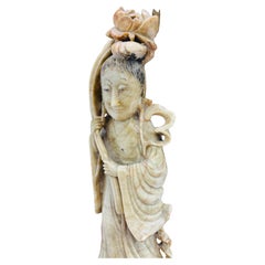 A early 20 Century Carved Soapstone lamp of the Goddess Guanyin