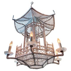 A Modern Crystal and Hand Beaded Pagoda "Chinoiserie" chandelier