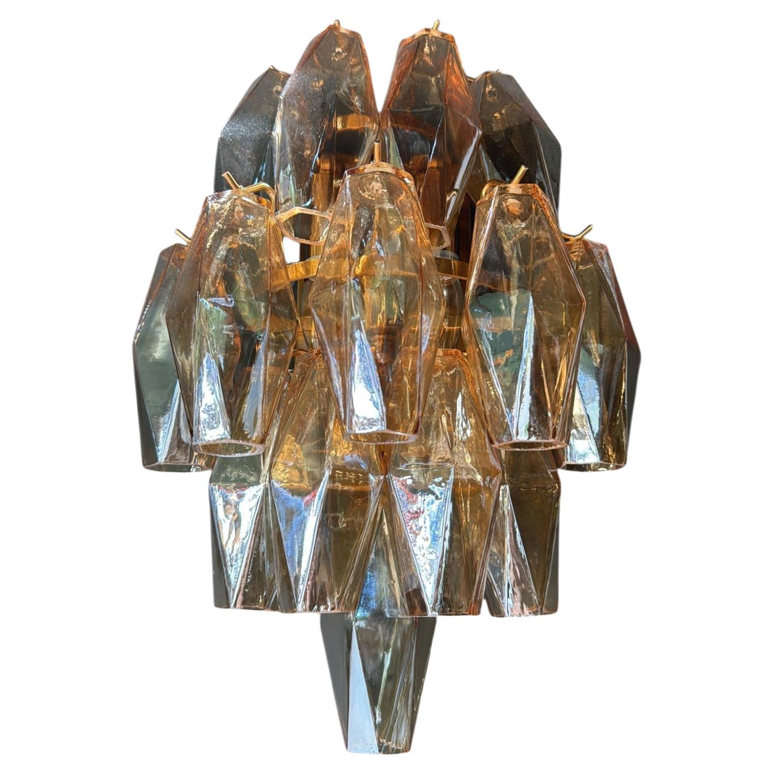 Applique da parete in stile Venini con poliedri in vetro di Murano e cornice in ottone in vendita