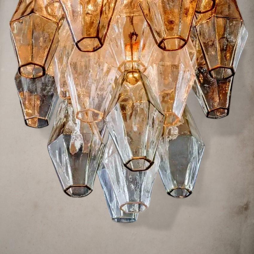 Ottone Applique da parete in stile Venini con poliedri in vetro di Murano e cornice in ottone in vendita