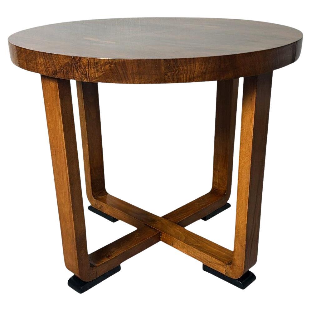 Art Deco Round Italian Walnut Coffee Table For Sale