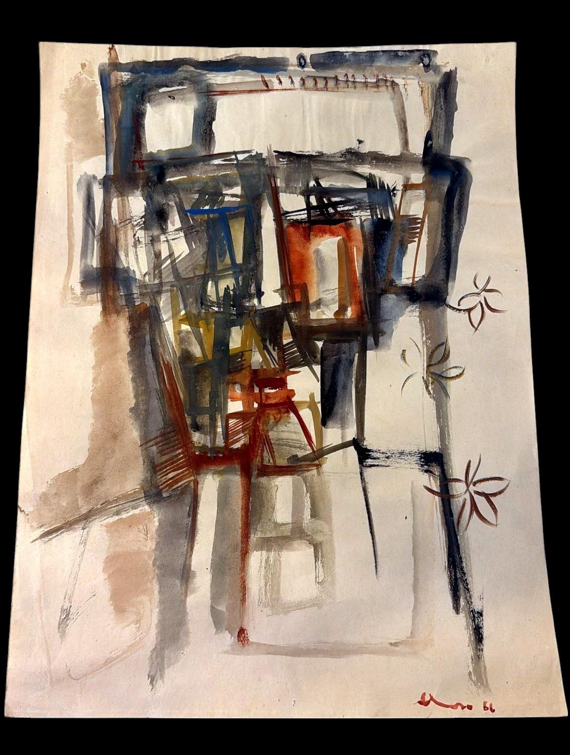 Expressionist Abstract Drawing On Textured Paper For Sale