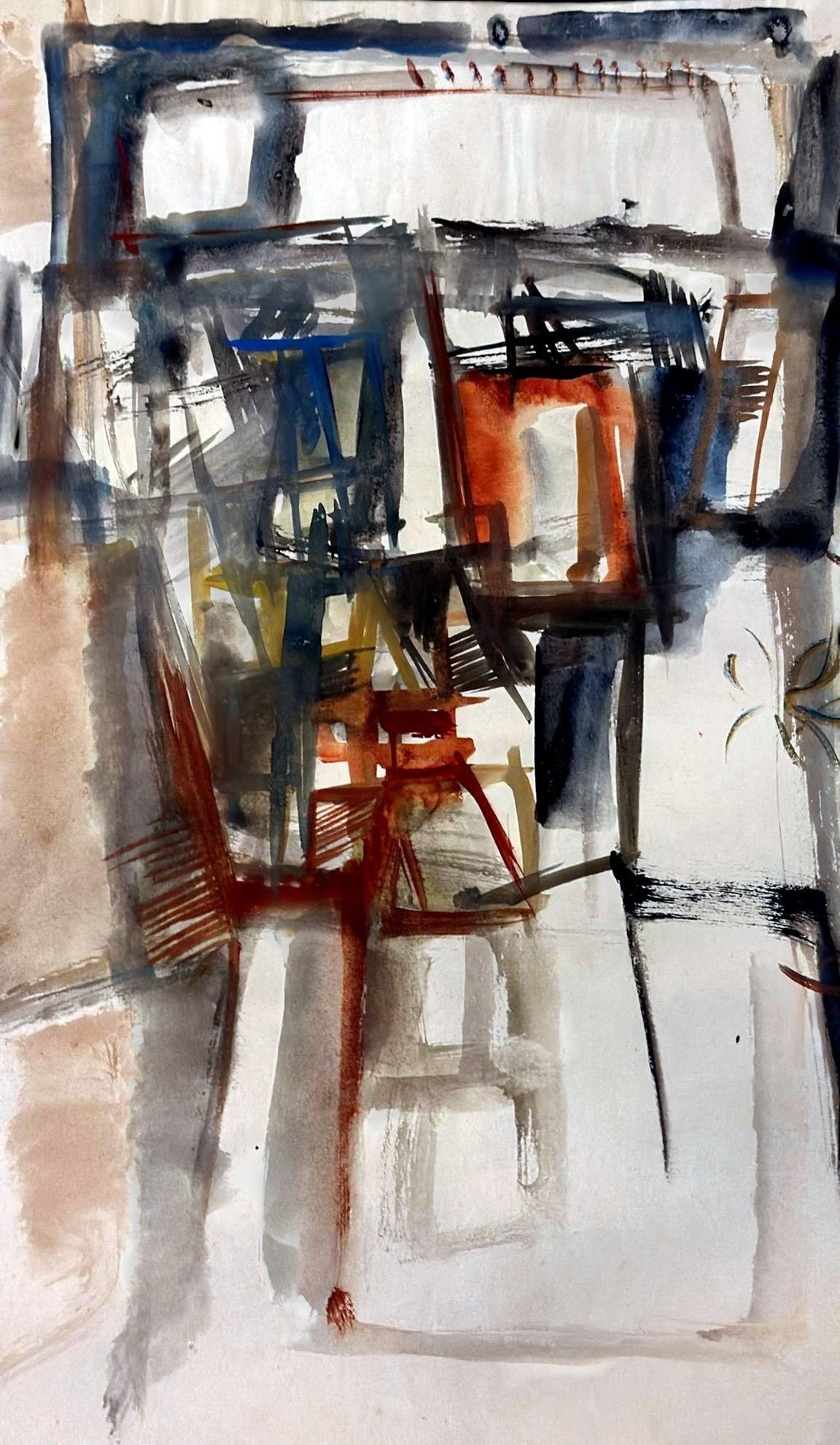 French Abstract Drawing On Textured Paper For Sale