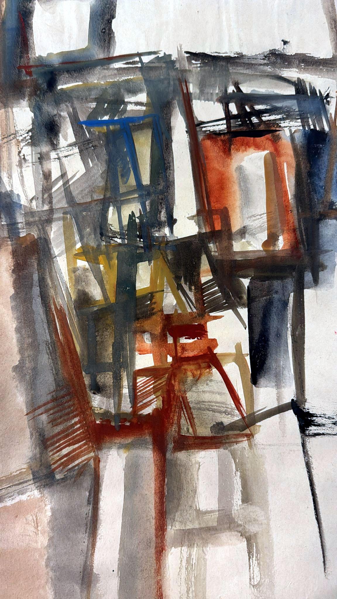 20th Century Abstract Drawing On Textured Paper For Sale