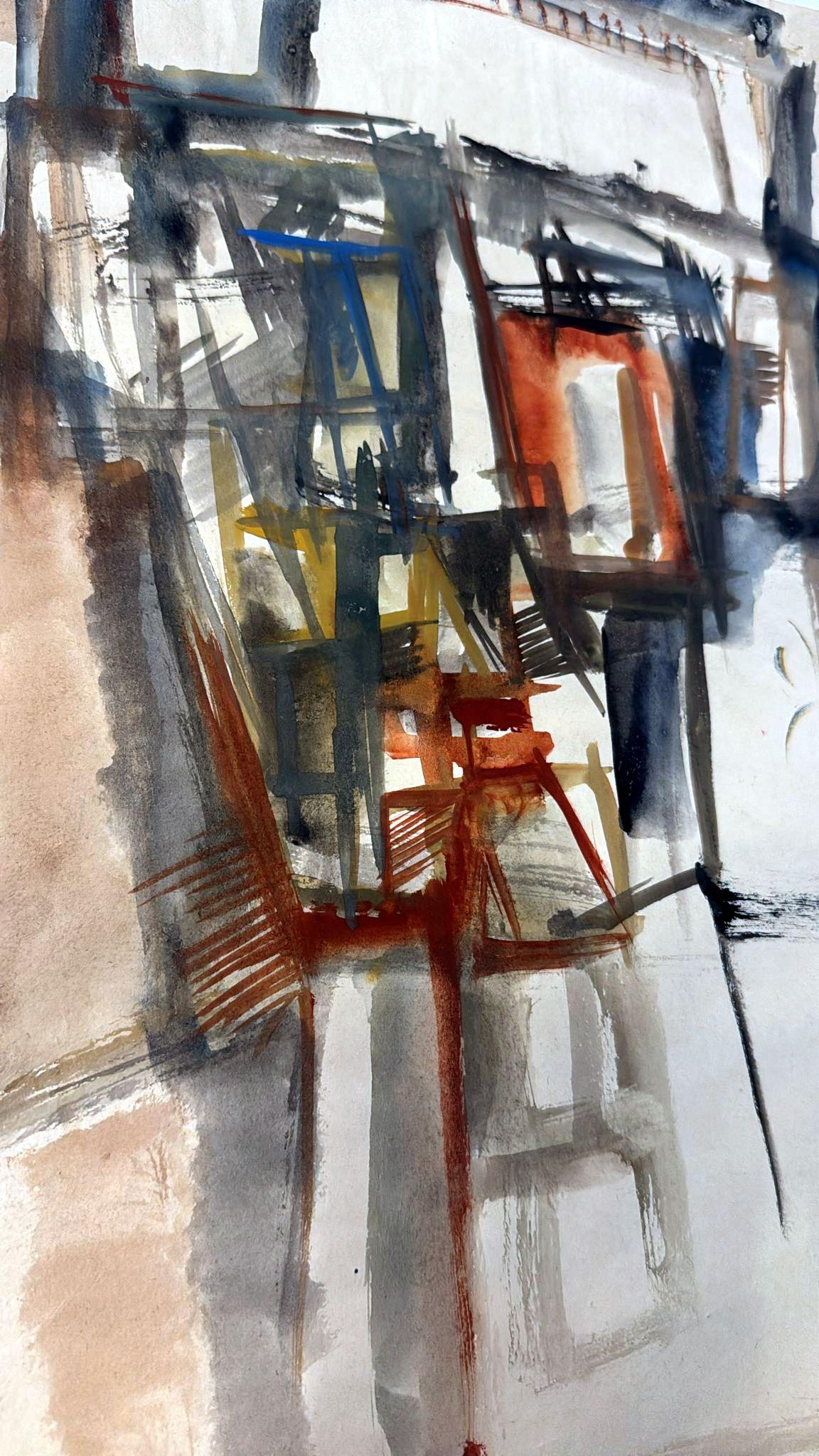 Hand-Painted Abstract Drawing On Textured Paper For Sale