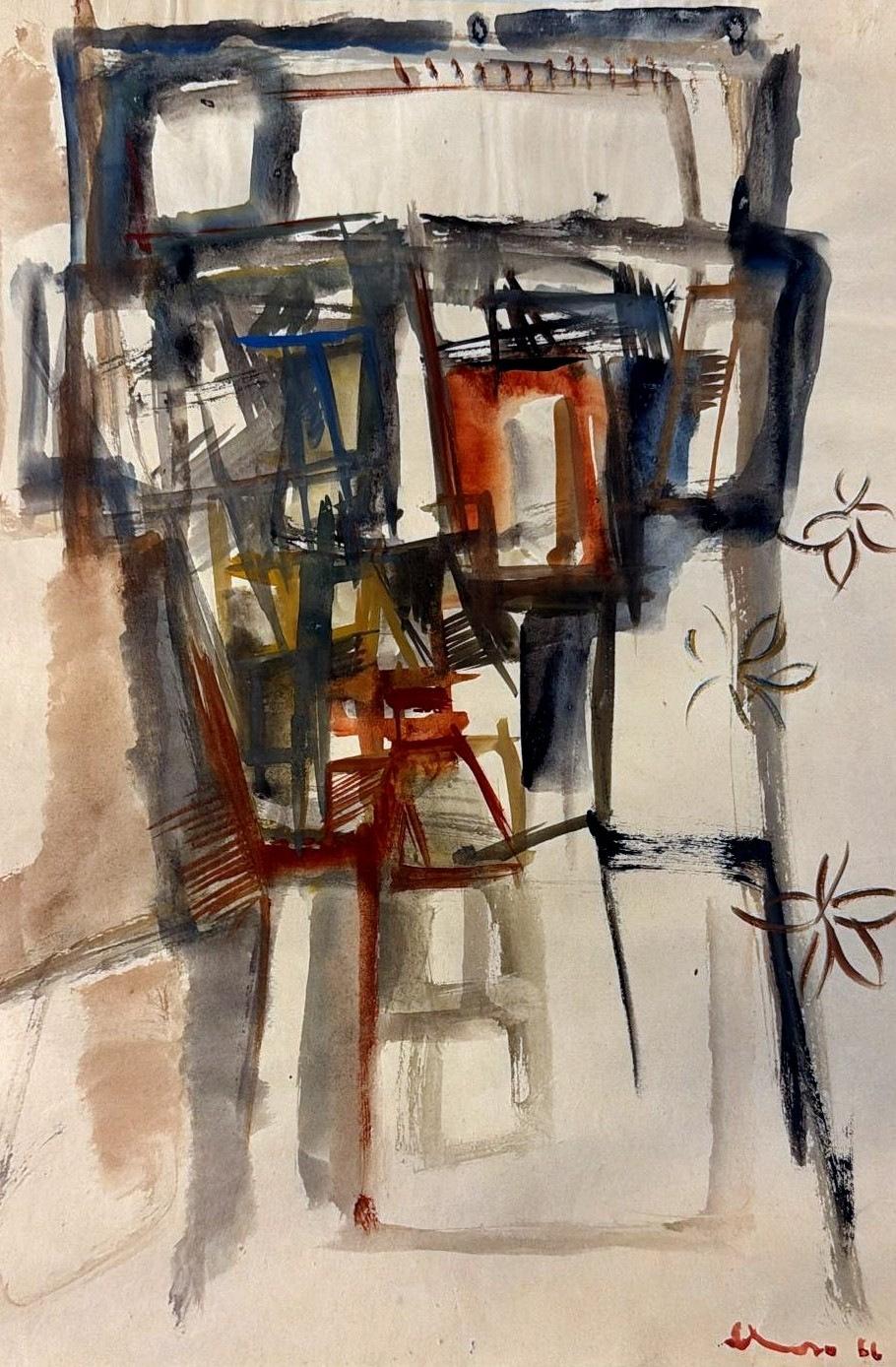 Abstract Drawing On Textured Paper In Good Condition For Sale In Prato, Tuscany