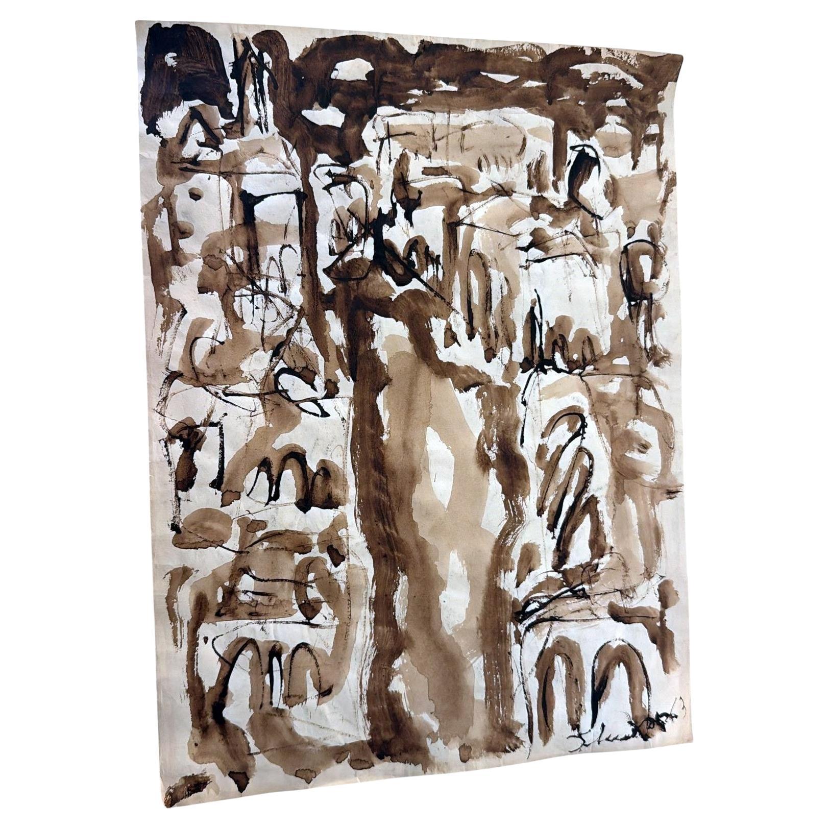 Abstract Drawing On Textured Paper For Sale