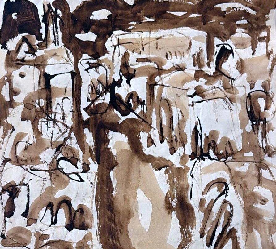 Abstract Drawing On Textured Paper In Good Condition For Sale In Prato, Tuscany