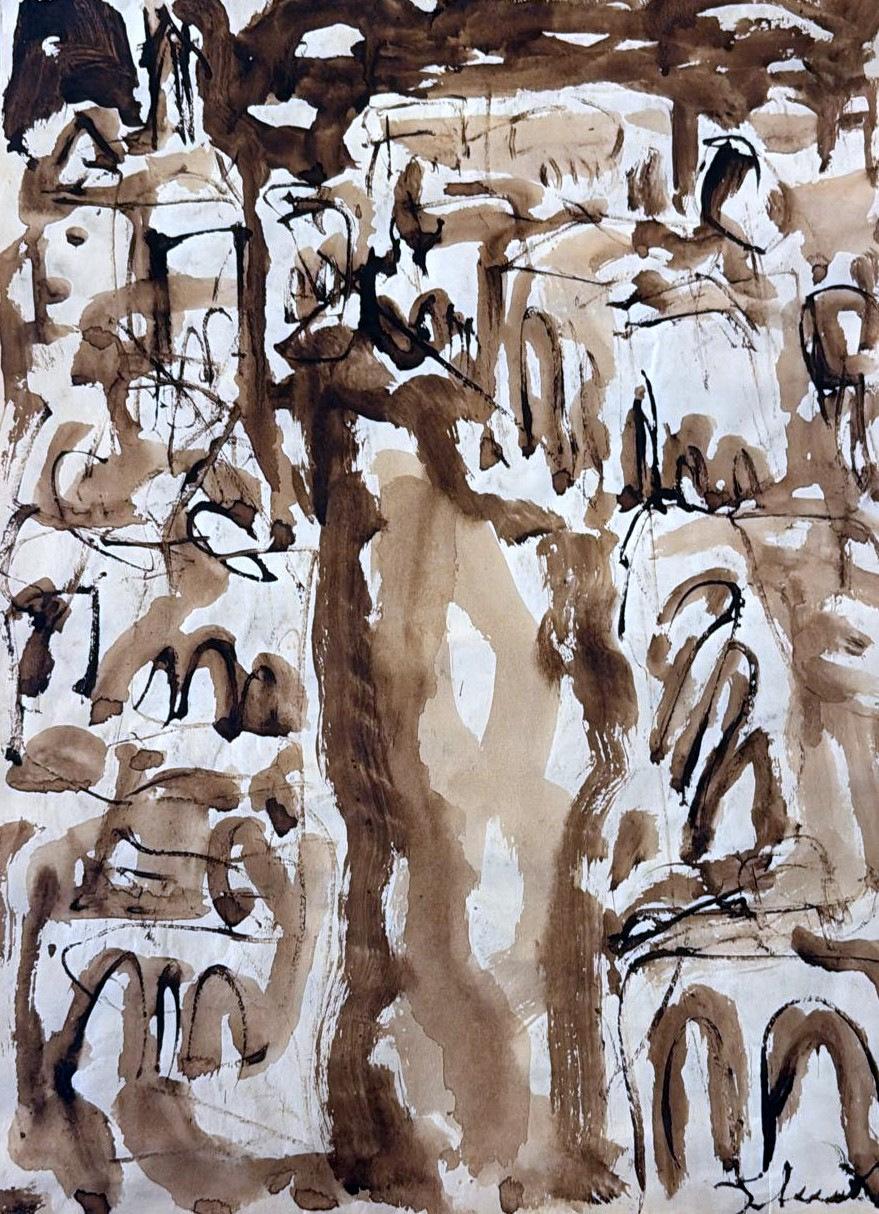 Hand-Painted Abstract Drawing On Textured Paper For Sale
