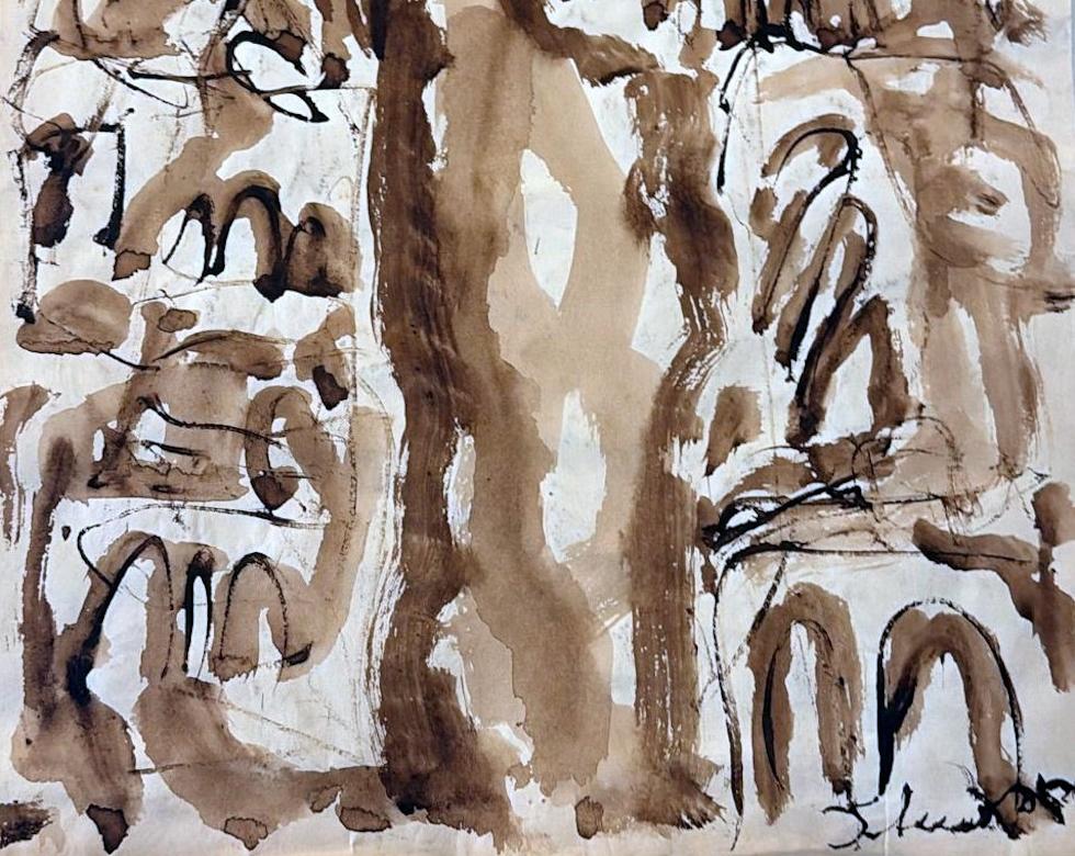 20th Century Abstract Drawing On Textured Paper For Sale