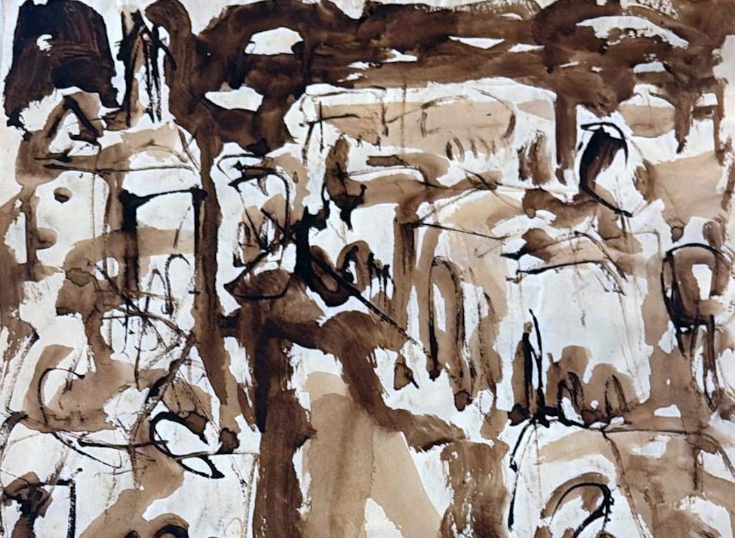 Abstract Drawing On Textured Paper For Sale 1