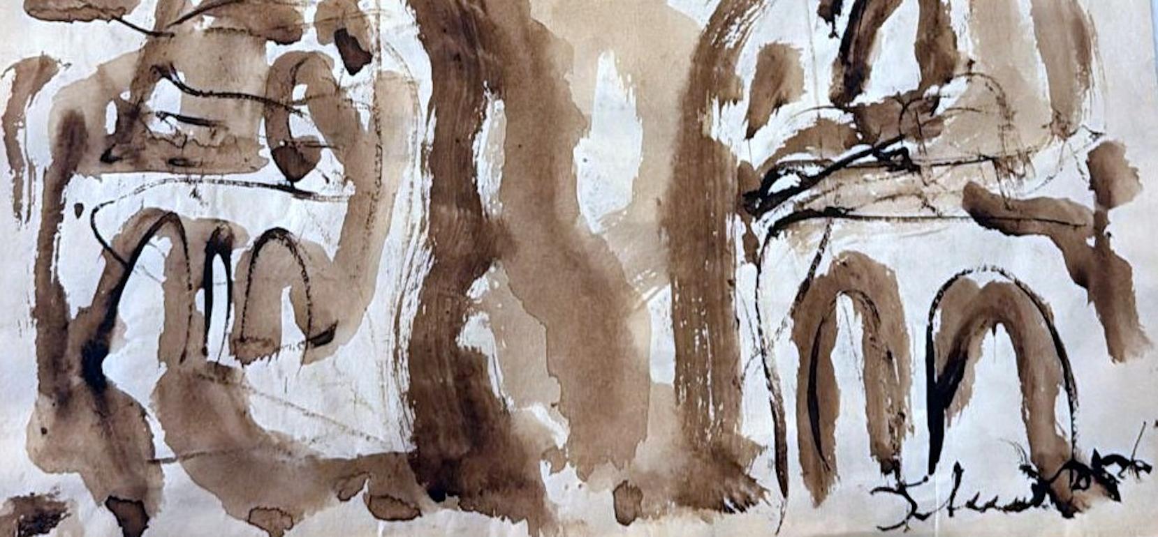 Abstract Drawing On Textured Paper For Sale 7