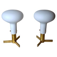 Azucena Style Pair Of Italian Brass And Opaline Glass Table Lamps