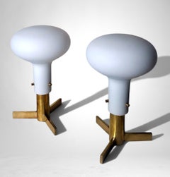 Azucena Style Pair Of Italian Brass And Opaline Glass Table Lamps