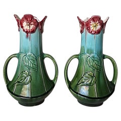 Art Nouveau Pair Of French Barbotine Vases