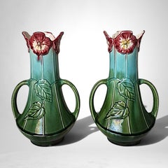 Art Nouveau Pair Of French Barbotine Vases