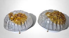 Paire de appliques ou de plafonniers italiens en verre et métal, de style Mazzega