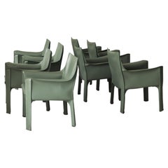 8x CAB 414 in pelle da sella verde salvia di Mario Bellini per Cassina, Italia, anni ’80