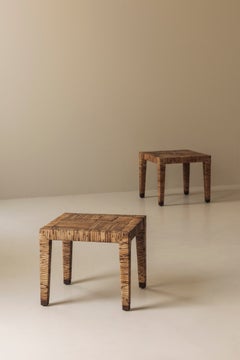 Exceptional French rattan wrapped side tables 1970s