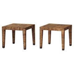 Exceptional French rattan wrapped side tables 1970s