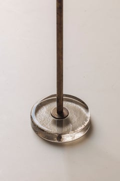 Exceptional Danish side table in oak, bras and glass, Denmark 1960s