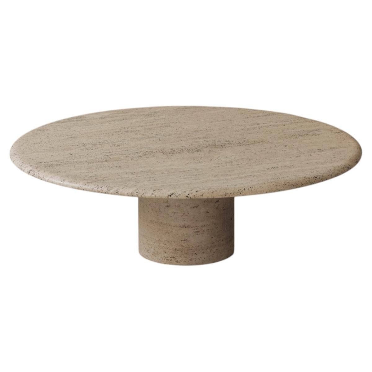 Travertine round coffee table by Angelo Mangiarotti, Italy 1970s. For Sale